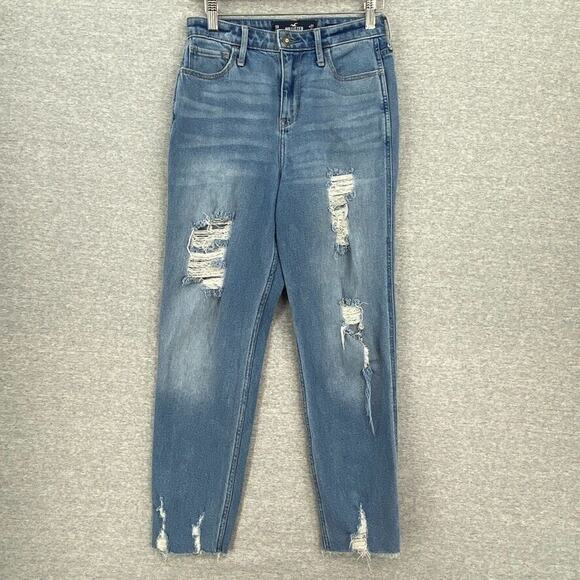 Hollister Jeans Women JR 5R W27 Distressed Ultra High Rise Mom Vintage Stretch - Picture 1 of 14